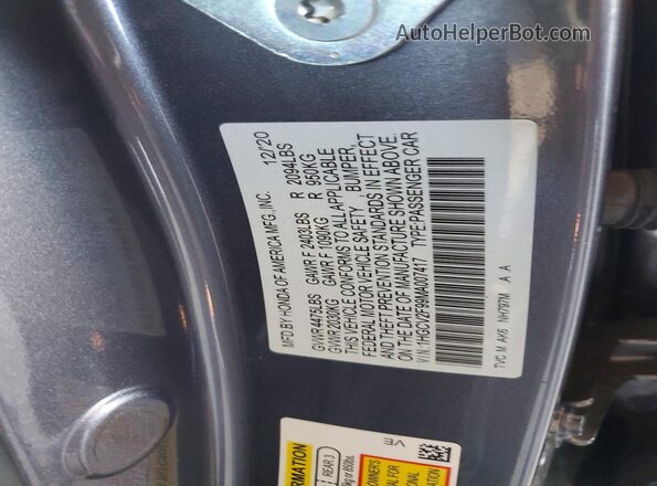 1HGCV2F99MA007417 2021 HONDA ACCORD Gray Вид підкапотного простору