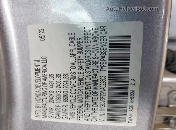 1HGCV3F29NA022803 2022 HONDA ACCORD Silver Widok komory silnika