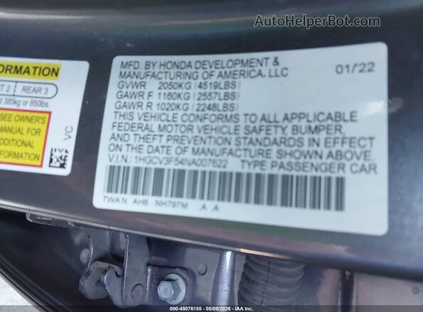 1HGCV3F54NA007622 2022 HONDA ACCORD HYBRID Серый Вид подкапотного пространства