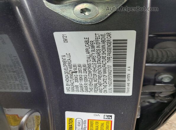 1HGCV3F57MA021707 2021 HONDA ACCORD Серый Вид подкапотного пространства