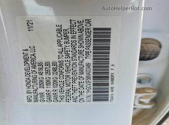 1HGCV3F58NA003489 2022 HONDA ACCORD White ძრავის განყოფილების ხედი