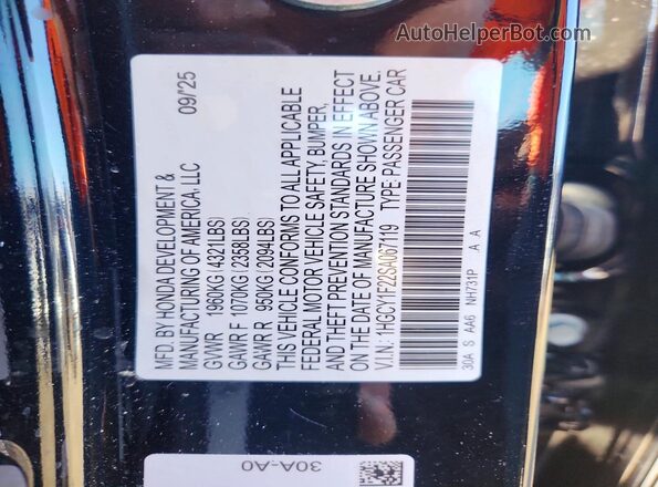 1HGCY1F22SA067119 2025 HONDA ACCORD Black Widok komory silnika