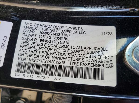 1HGCY1F23RA019218 2024 HONDA ACCORD Black Widok komory silnika