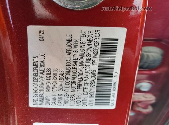 1HGCY1F23SA032055 2025 HONDA ACCORD Красный Вид подкапотного пространства
