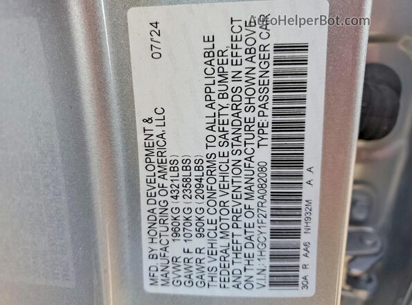 1HGCY1F27RA082080 2024 HONDA ACCORD Silver Вид підкапотного простору
