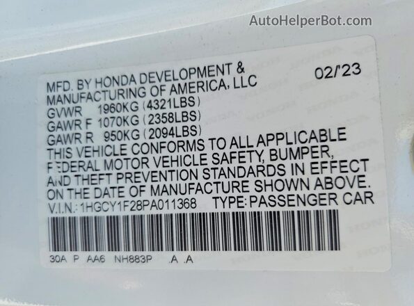 1HGCY1F28PA011368 2023 HONDA ACCORD Белый Вид подкапотного пространства