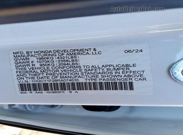 1HGCY1F28RA074635 2024 HONDA ACCORD White Вид підкапотного простору