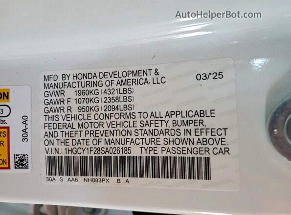 1HGCY1F28SA026185 2025 HONDA ACCORD White Widok komory silnika