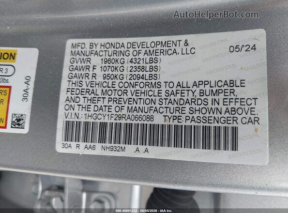 1HGCY1F29RA066088 2024 HONDA ACCORD Серебряный Вид подкапотного пространства