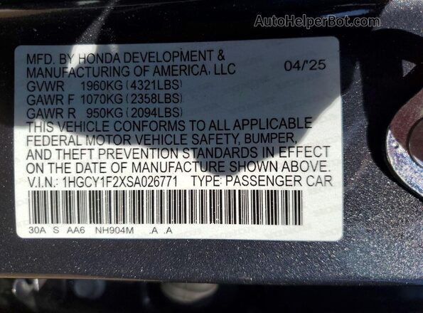1HGCY1F2XSA026771 2025 HONDA ACCORD Gray Widok komory silnika