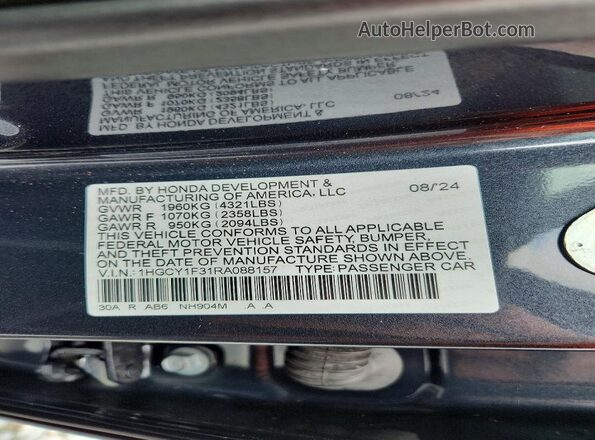 1HGCY1F31RA088157 2024 HONDA ACCORD Серый Вид подкапотного пространства