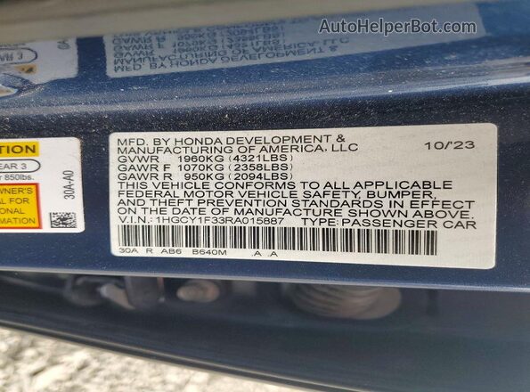 1HGCY1F33RA015887 2024 HONDA ACCORD Синий Вид подкапотного пространства