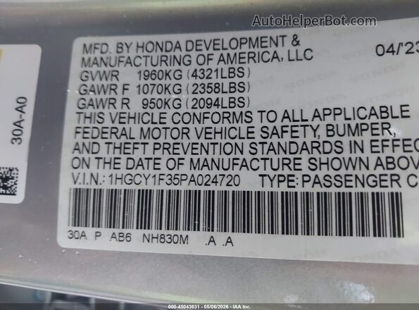 1HGCY1F35PA024720 2023 HONDA ACCORD Серый Вид подкапотного пространства
