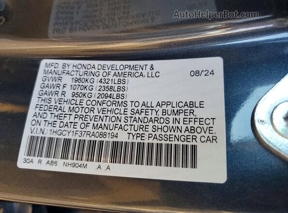1HGCY1F37RA088194 2024 HONDA ACCORD Угольный Вид подкапотного пространства
