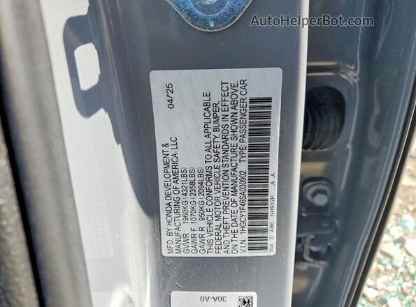 1HGCY1F46SA030902 2025 HONDA ACCORD Gray ძრავის განყოფილების ხედი