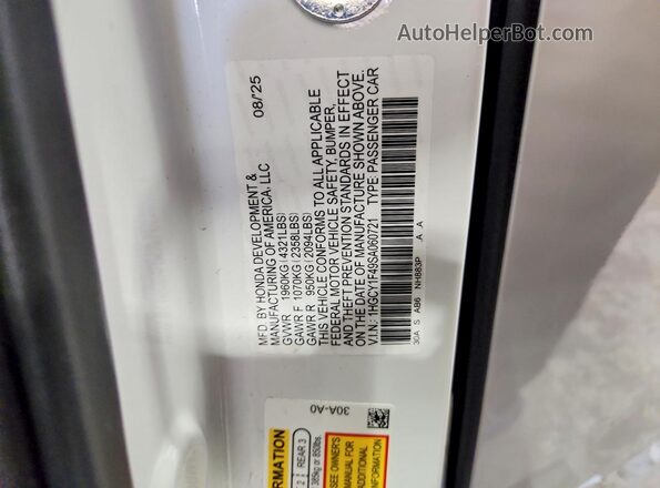 1HGCY1F49SA060721 2025 HONDA ACCORD White ძრავის განყოფილების ხედი