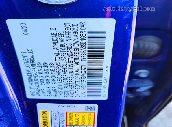 1HGCY2F53PA025274 2023 HONDA ACCORD Blue Widok komory silnika
