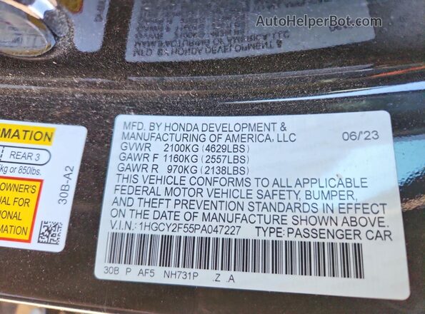 1HGCY2F55PA047227 2023 HONDA ACCORD Black Widok komory silnika