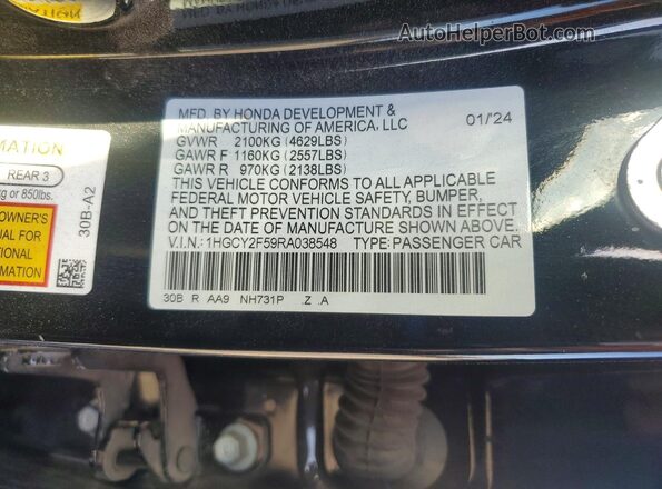 1HGCY2F59RA038548 2024 HONDA ACCORD Black ძრავის განყოფილების ხედი