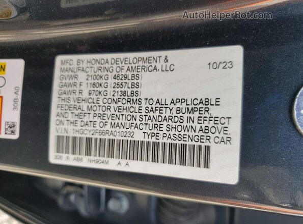 1HGCY2F66RA010232 2024 HONDA ACCORD Gray Widok komory silnika