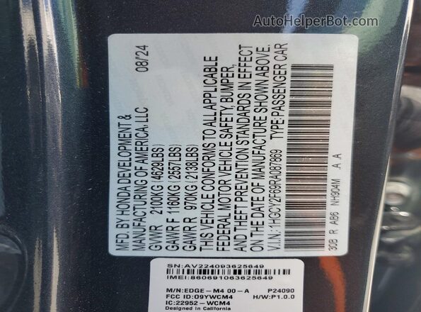 1HGCY2F69RA087869 2024 HONDA ACCORD Угольный Вид наклейки с VIN-кодом