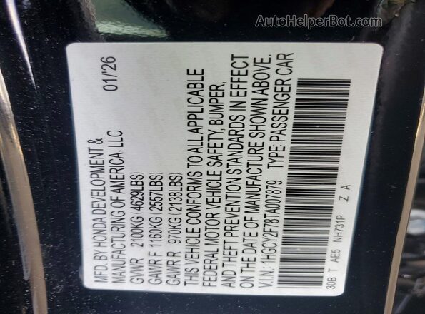 1HGCY2F78TA007879 2026 HONDA ACCORD Black Widok komory silnika