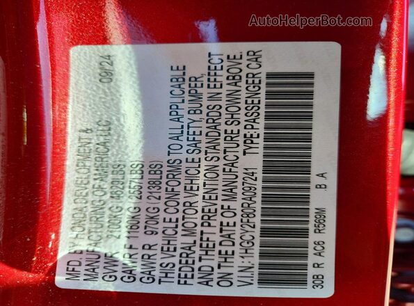 1HGCY2F80RA097241 2024 HONDA ACCORD Красный Вид подкапотного пространства