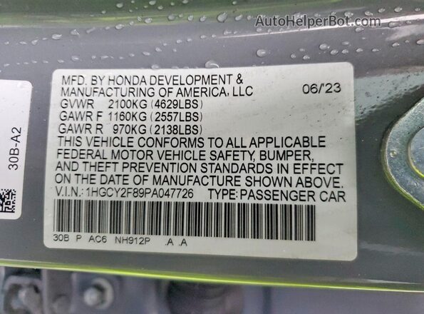 1HGCY2F89PA047726 2023 HONDA ACCORD Gray Շարժիչի բաժամունքի տեսք