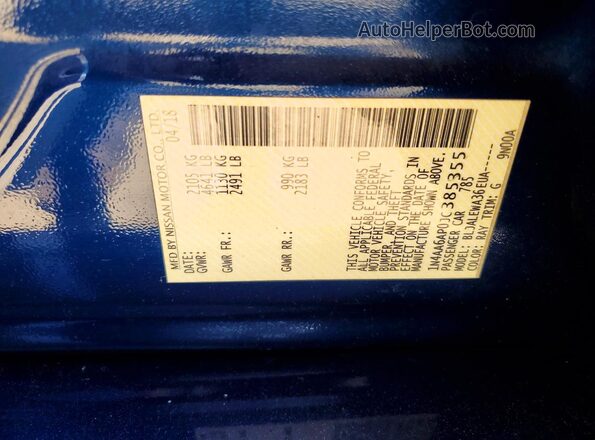 1N4AA6AP0JC385355 2018 NISSAN MAXIMA Blue Vista del compartimento del motor