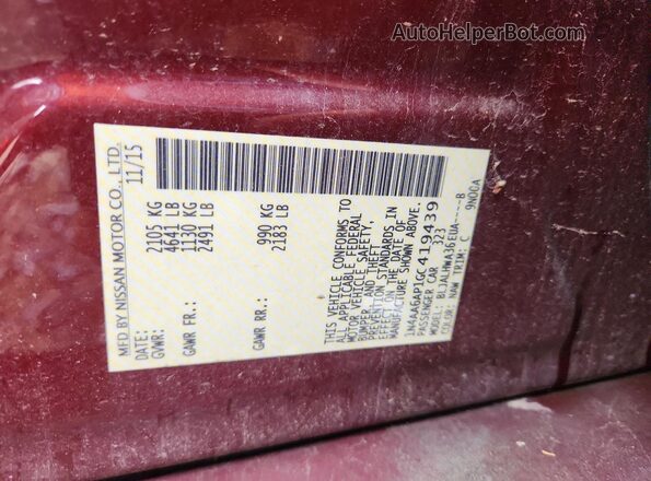 1N4AA6AP1GC419439 2016 NISSAN MAXIMA Burgundy ძრავის განყოფილების ხედი