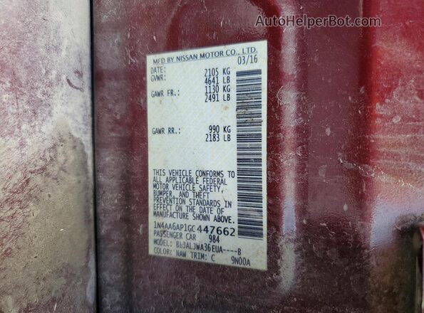 1N4AA6AP1GC447662 2016 NISSAN MAXIMA Красный Вид подкапотного пространства