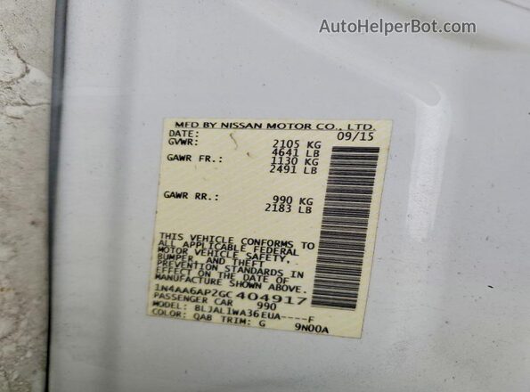 1N4AA6AP2GC404917 2016 NISSAN MAXIMA White Շարժիչի բաժամունքի տեսք