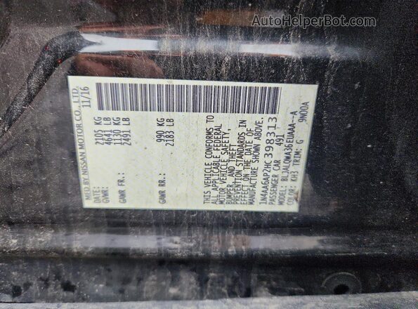 1N4AA6AP2HC398313 2017 NISSAN MAXIMA Черный Вид наклейки с VIN-кодом