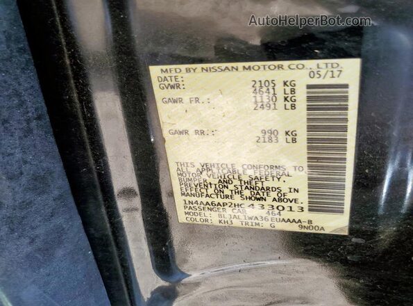 1N4AA6AP2HC433013 2017 NISSAN MAXIMA Black Вид наклейки з VIN-кодом