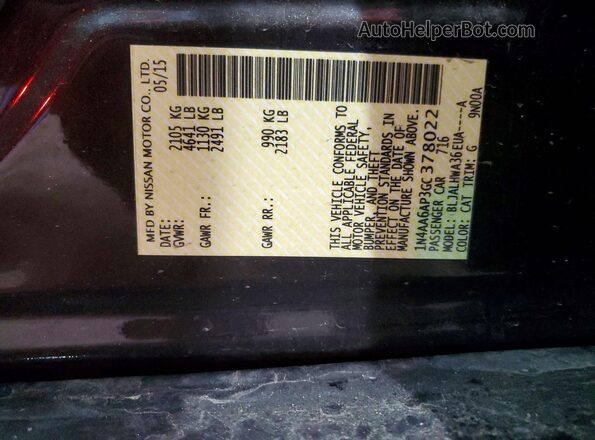 1N4AA6AP3GC378022 2016 NISSAN MAXIMA Black Vista del compartimento del motor