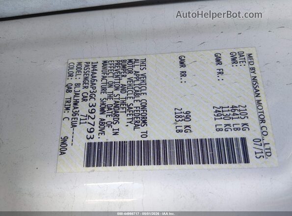 1N4AA6AP3GC392793 2016 NISSAN MAXIMA Белый Вид подкапотного пространства