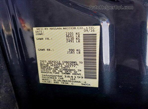 1N4AA6AP4HC384199 2017 NISSAN MAXIMA PLATINUM Blue Vista del compartimento del motor