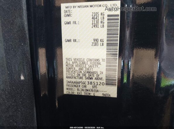 1N4AA6AP5GC385120 2016 NISSAN MAXIMA Черный Вид подкапотного пространства