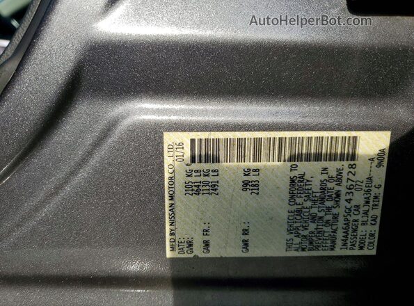 1N4AA6AP5GC436728 2016 NISSAN MAXIMA Gray Widok komory silnika