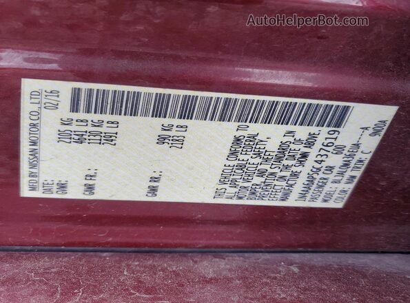 1N4AA6AP5GC437619 2016 NISSAN MAXIMA Burgundy Widok komory silnika