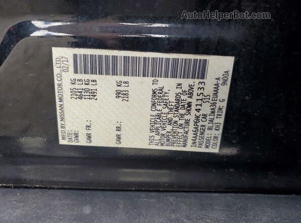 1N4AA6AP6HC411533 2017 NISSAN MAXIMA Black Engine compartment view