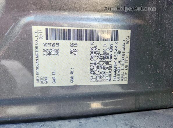 1N4AA6AP6HC453443 2017 NISSAN MAXIMA Gray VIN კოდის სტიკერის ხედი