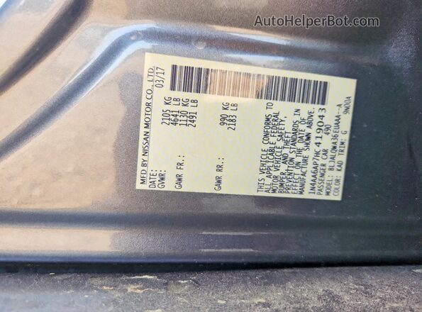 1N4AA6AP7HC419043 2017 NISSAN MAXIMA Charcoal Vista de la etiqueta del VIN