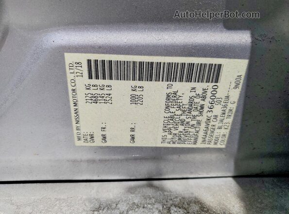 1N4AA6AV0KC366000 2019 NISSAN MAXIMA Silver Vista del compartimento del motor