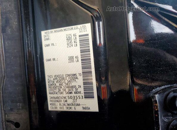 1N4AA6CV2NC503553 2022 NISSAN MAXIMA Черный Вид наклейки с VIN-кодом