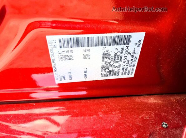 1N4AA6FV3PC513104 2023 NISSAN MAXIMA Red Vista de la etiqueta del VIN