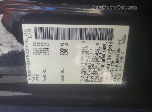 1N4AA6FV5LC367993 2020 NISSAN MAXIMA PLATINUM Black Vista del compartimento del motor