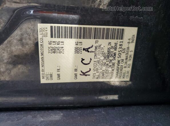 1N4AA6FV6MC505381 2021 NISSAN MAXIMA Серый Вид наклейки с VIN-кодом