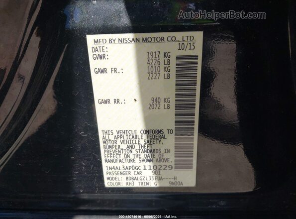 1N4AL3AP0GC110229 2016 NISSAN ALTIMA Black Widok komory silnika