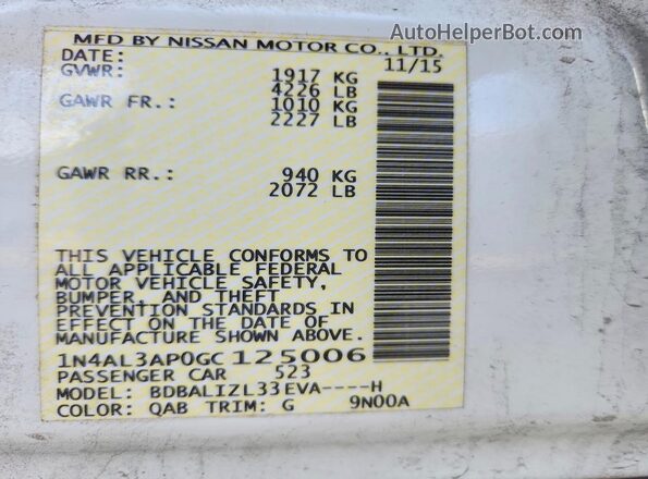 1N4AL3AP0GC125006 2016 NISSAN ALTIMA White Vista del compartimento del motor